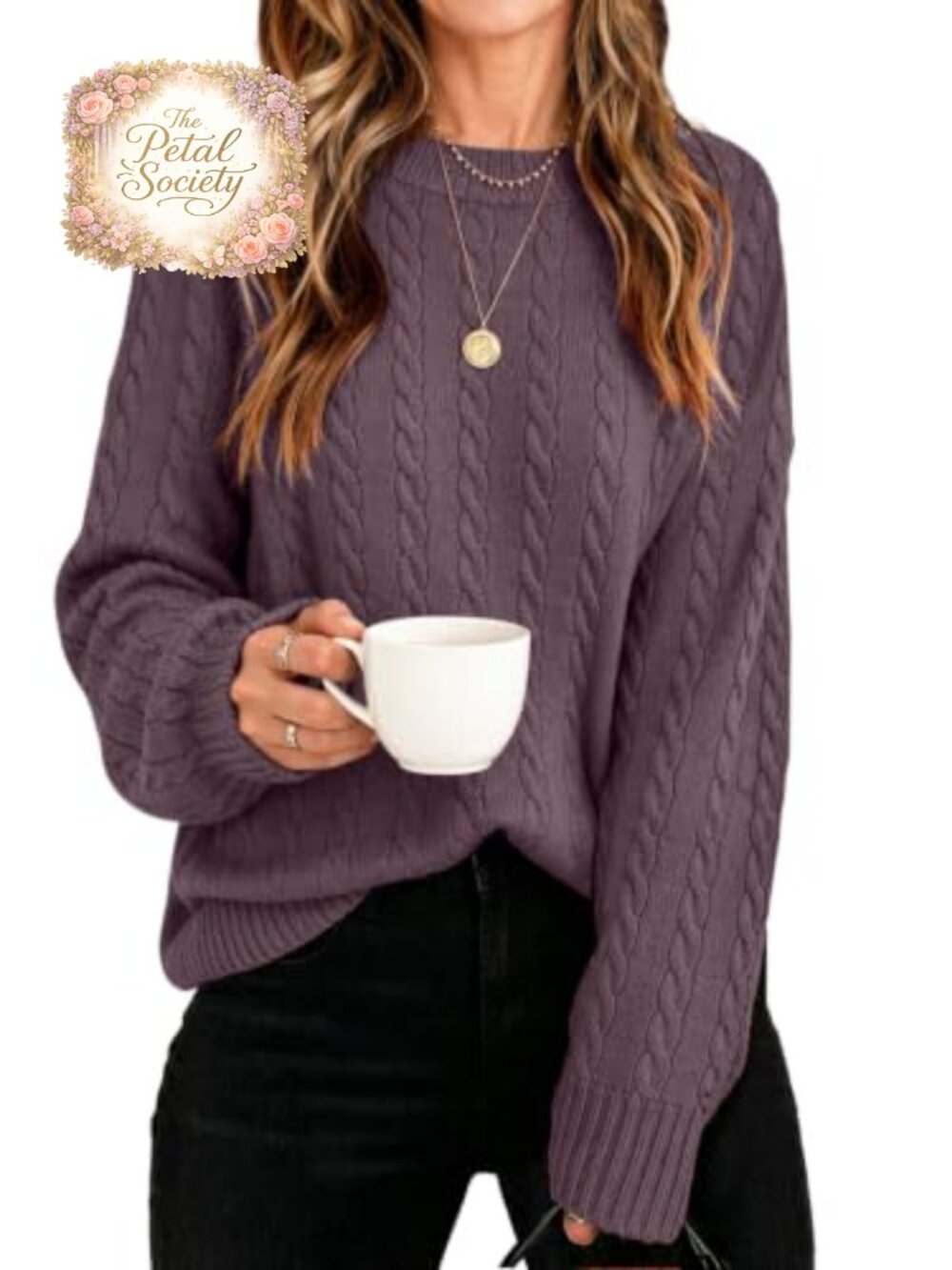 Cable Knit Crewneck Long Sleeve Pullover Sweater